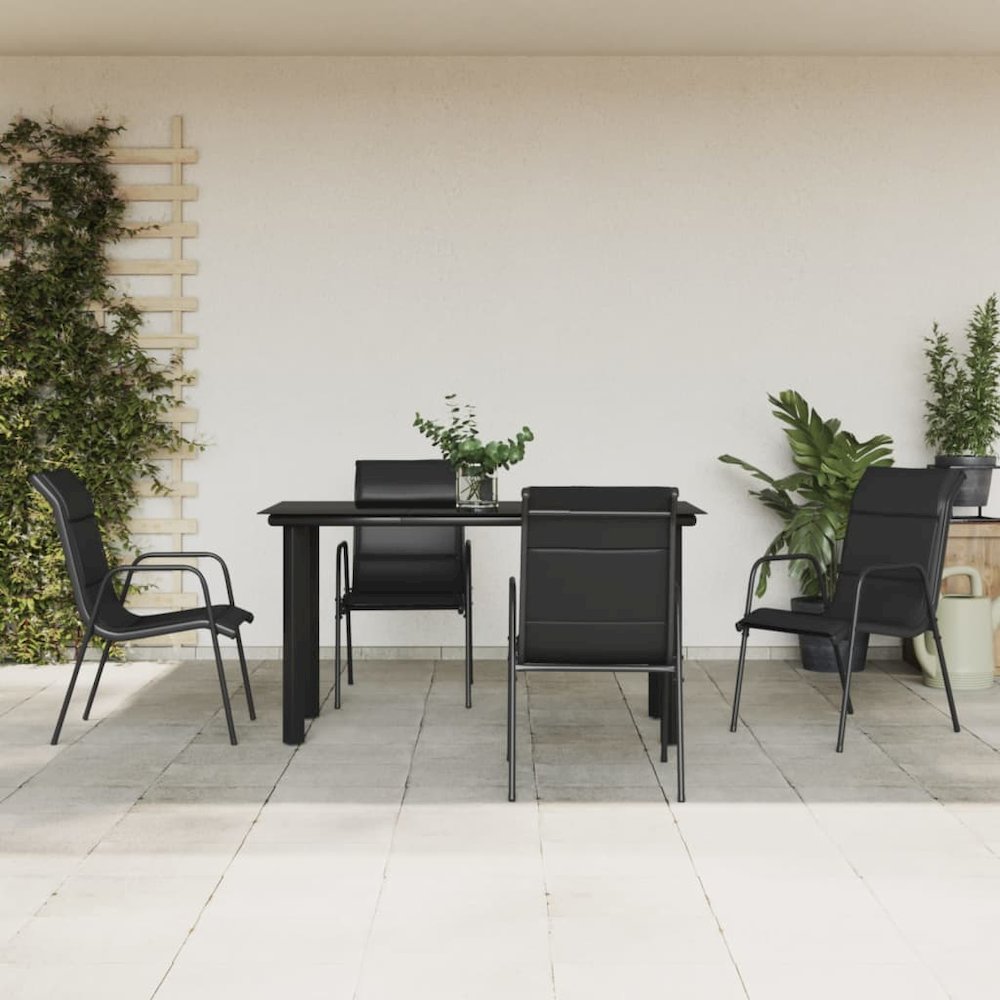 Garden Dining Set Black Powder-coated steel Medium Durable. Picture 1