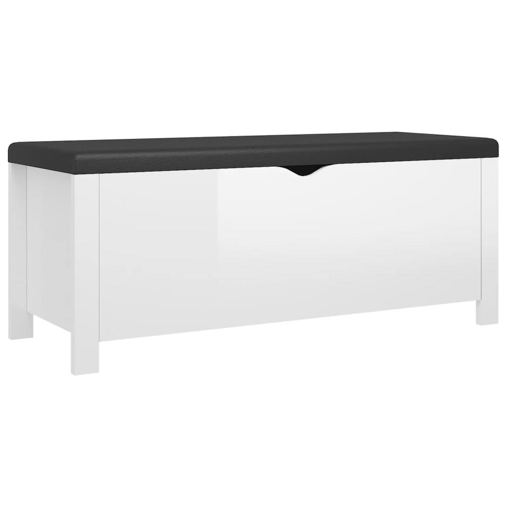 vidaXL Storage Box with Cushion High Gloss White 41.3"x15.7"x17.7" Engineered Wood. Picture 2