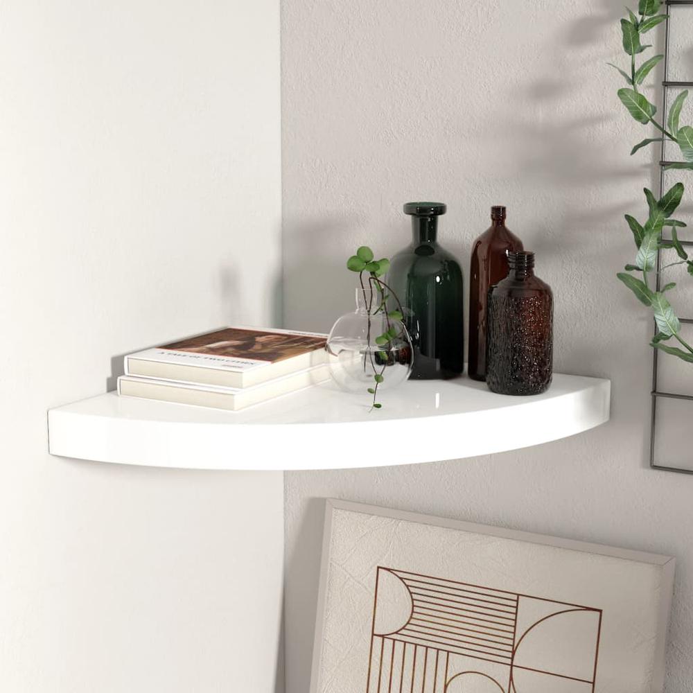 Corner Shelf High gloss white Honeycomb MDF, metal 13.8x13.8x1.5 in. Picture 1
