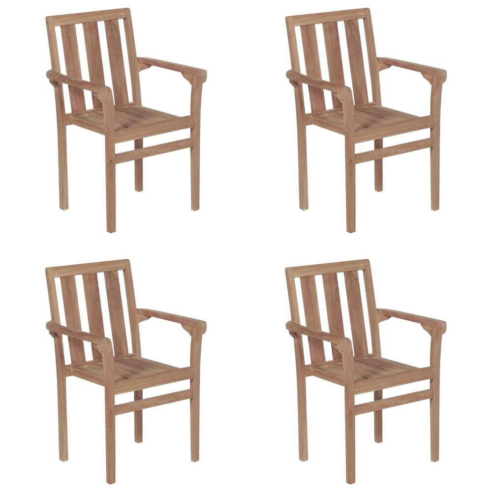 vidaXL Stackable Patio Chairs with Cushions 4 pcs Solid Teak Wood, 3073401. Picture 3