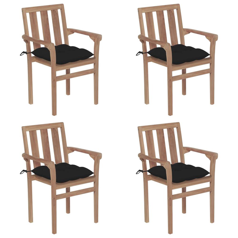 vidaXL Stackable Patio Chairs with Cushions 4 pcs Solid Teak Wood, 3073401. Picture 1