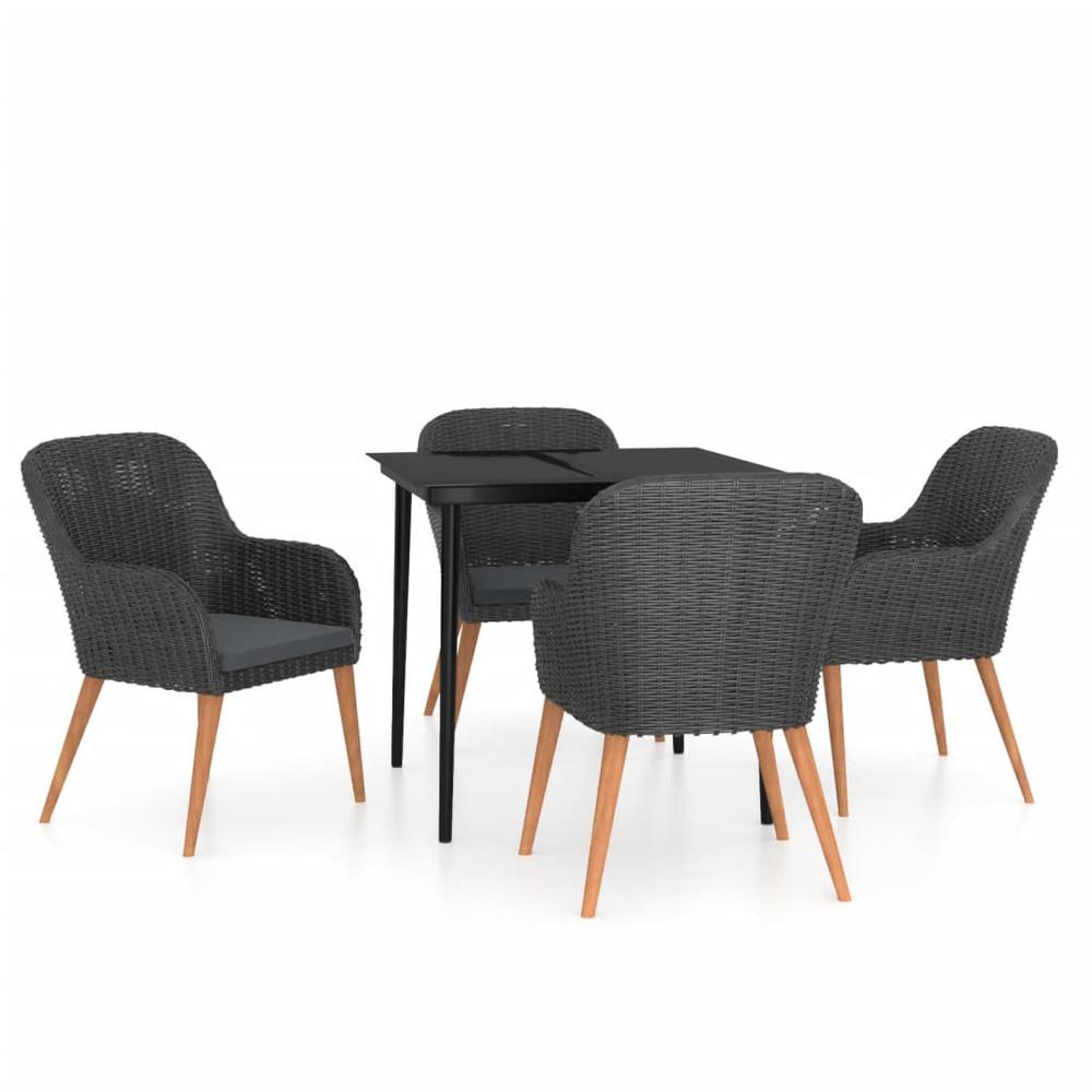 5 Piece Patio Dining Set with Cushions Black. Picture 2
