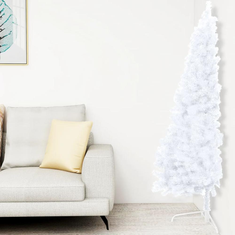 vidaXL Artificial Half Christmas Tree with Stand White 70.9" PVC. Picture 1