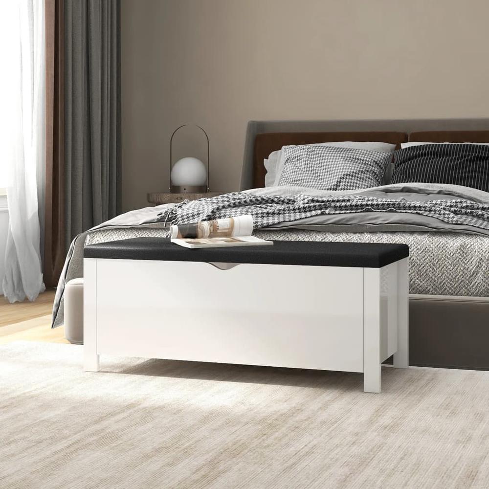vidaXL Storage Box with Cushion High Gloss White 41.3"x15.7"x17.7" Engineered Wood. Picture 1
