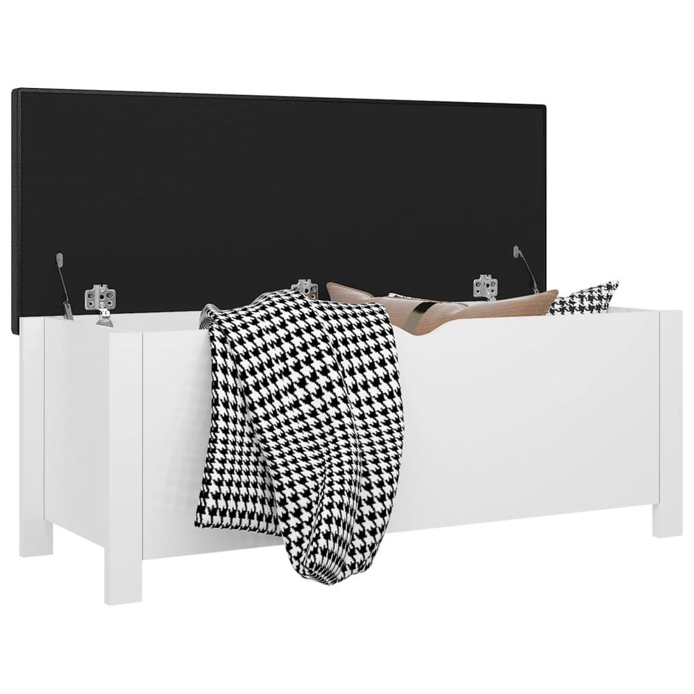 vidaXL Storage Box with Cushion High Gloss White 41.3"x15.7"x17.7" Engineered Wood. Picture 3