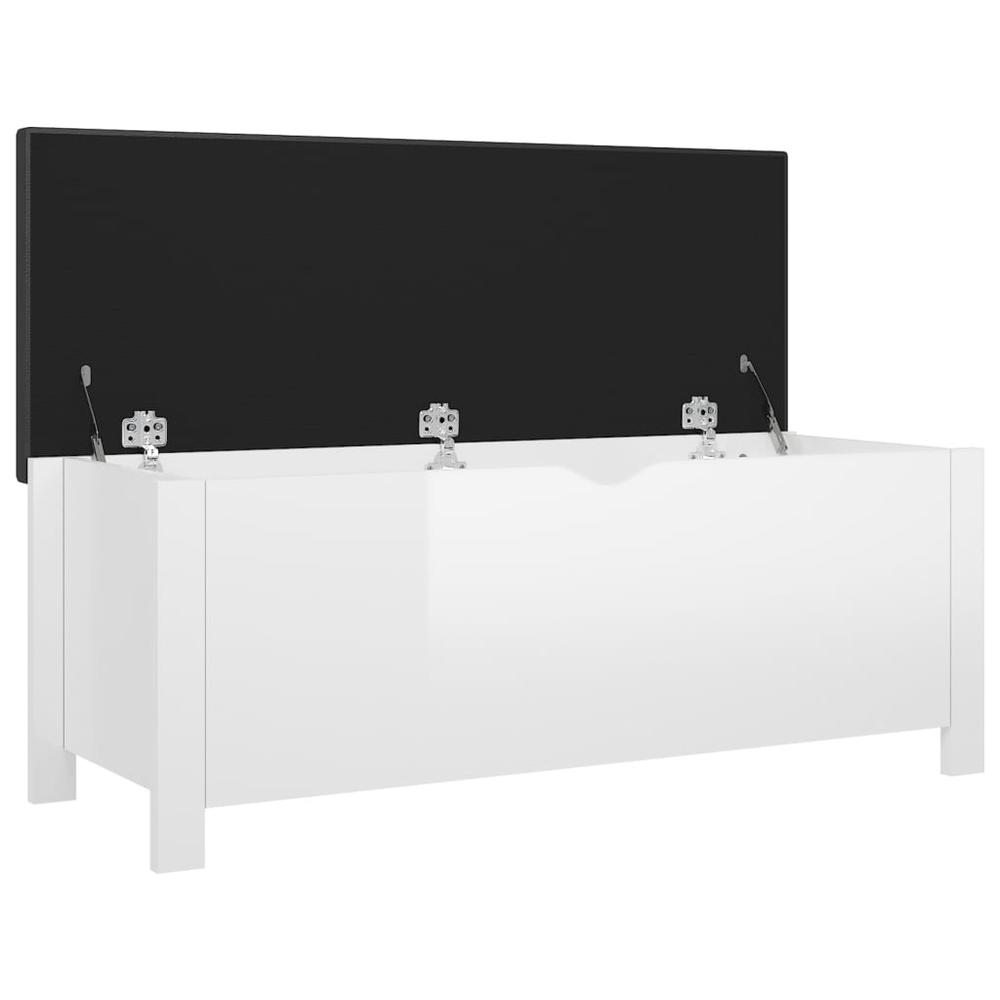 vidaXL Storage Box with Cushion High Gloss White 41.3"x15.7"x17.7" Engineered Wood. Picture 4