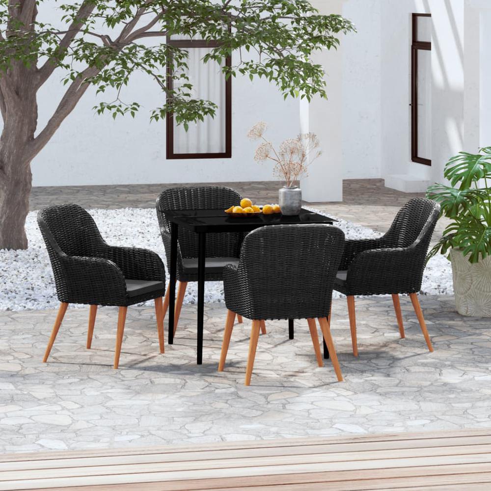 5 Piece Patio Dining Set with Cushions Black. Picture 1