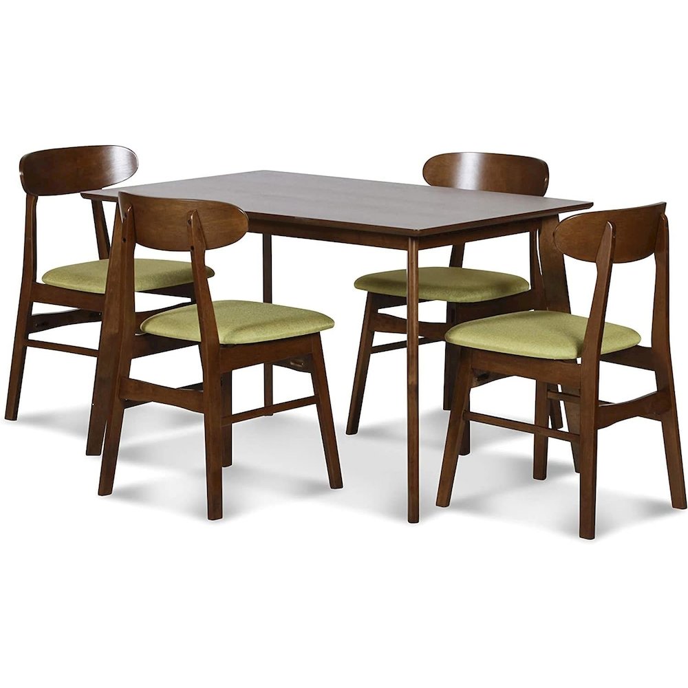Furniture Morocco 5-Piece Mid-Century Wood Dining Set in Green. Picture 1