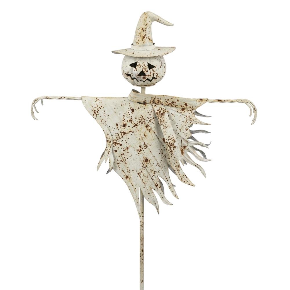 Rustic White Metal Scarecrow Yard Stake. Picture 1