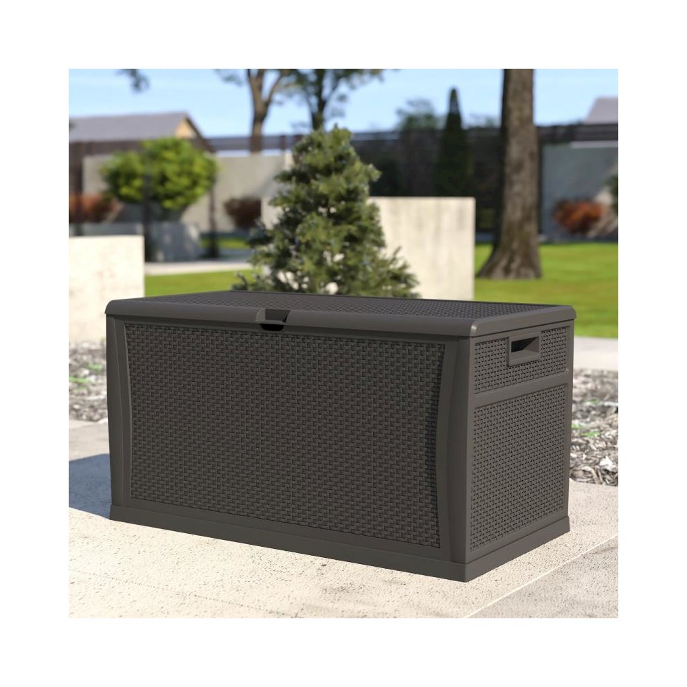 120 Gallon Plastic Deck Box - Outdoor Waterproof Storage Box for Patio Cushions, Garden Tools and Pool Toys, Gray. Picture 2