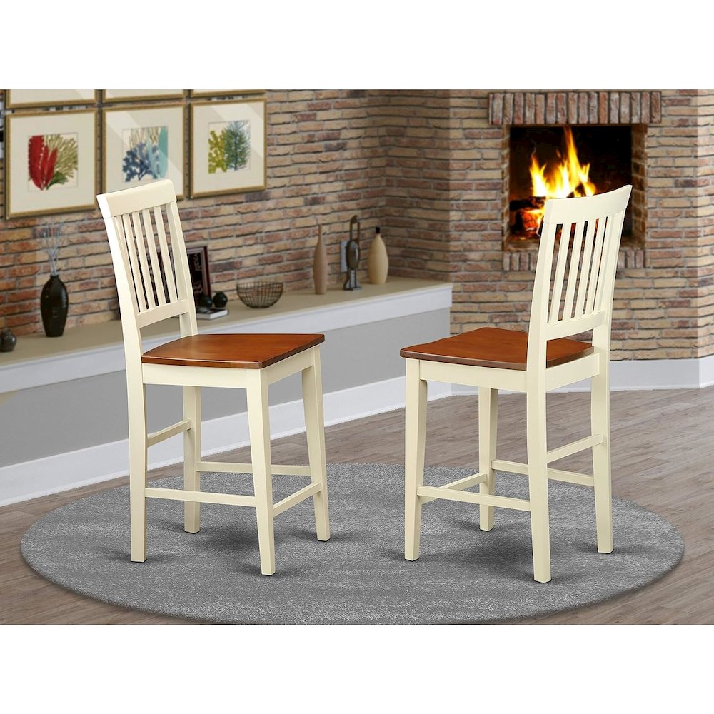 Vernon  Counter  Height  Stools    with  Wood  Seat  -  Buttermilk  &  Cherry  Finish.,  Set  of  2. Picture 2