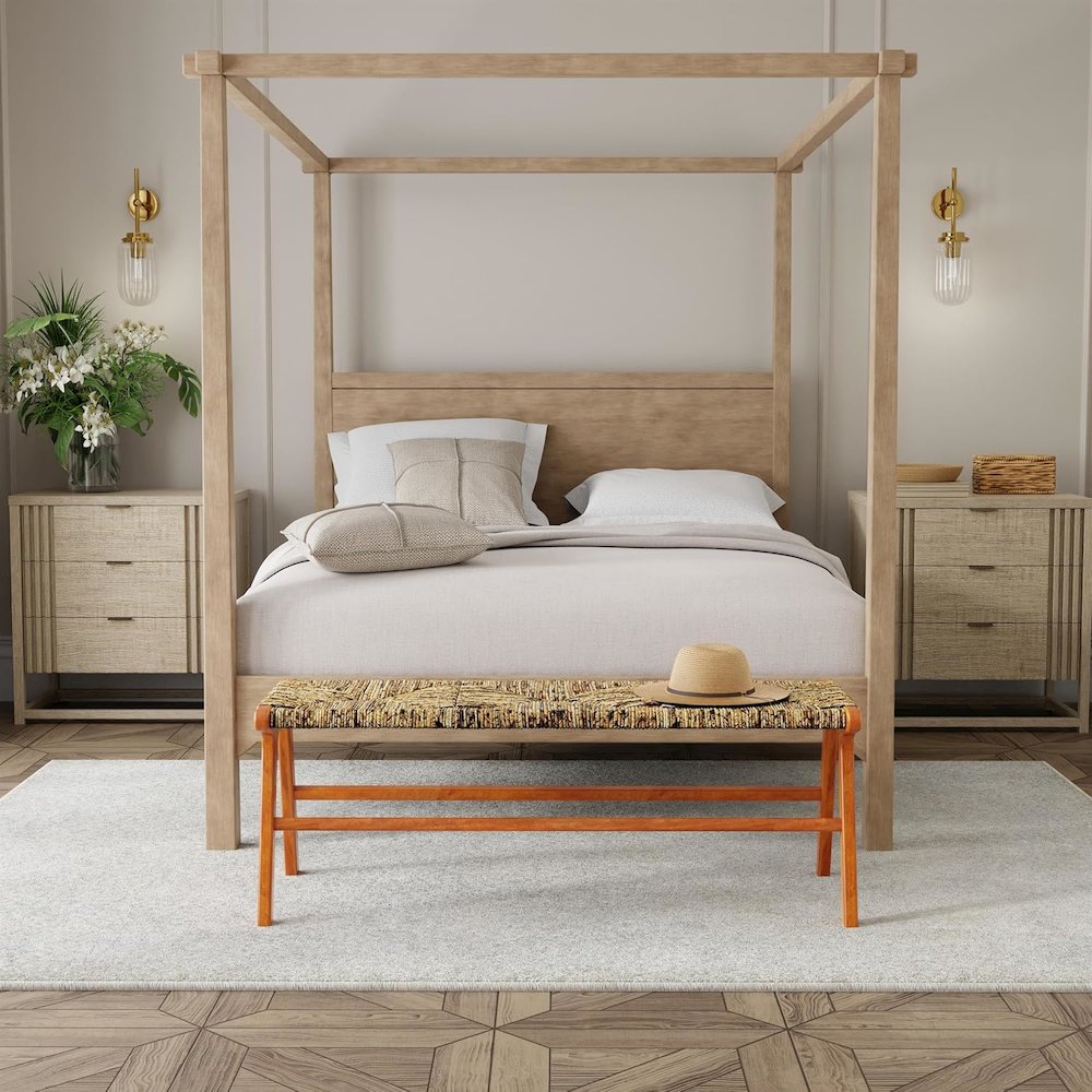Karson 48" Banana Weave Bench - Caramel - Natural. Picture 4