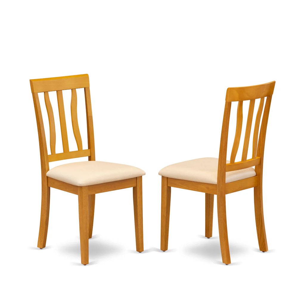 Antique Dining Chairs - Linen Fabric Upholstered Wooden Chairs, Set of 2. Picture 1