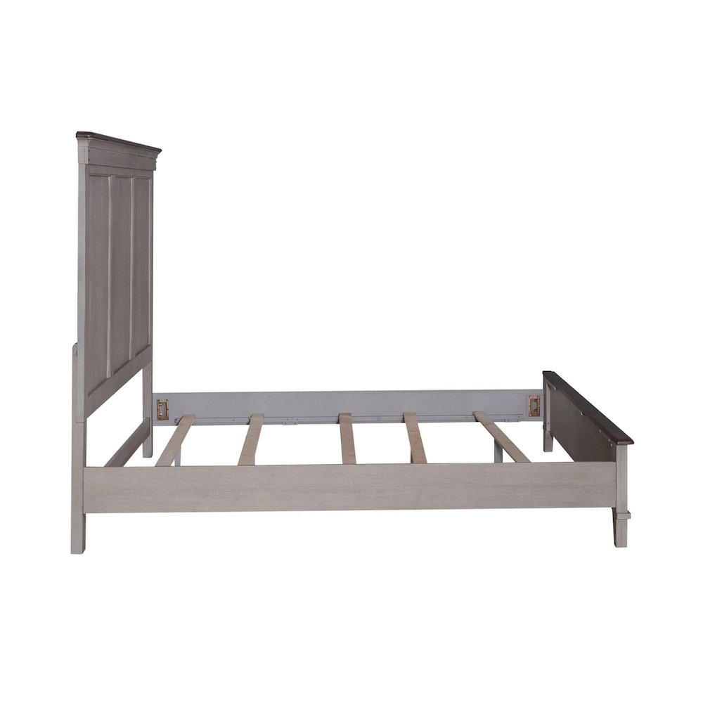 Ivy Hollow King Panel Bed in Weathered Linen Finish w/ Dusty Taupe Tops. Picture 2