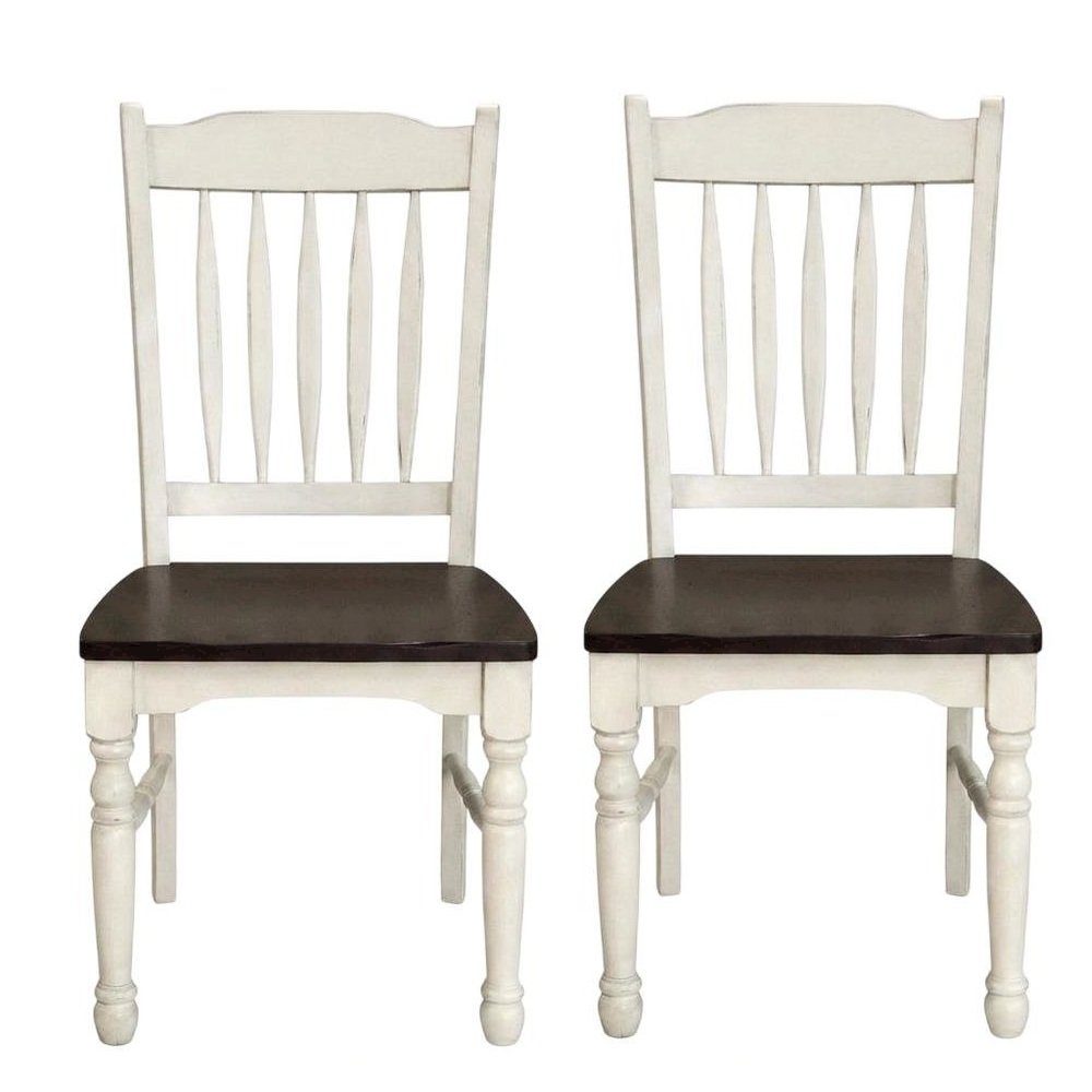 Chalk-Cocoa Bean Slatback Dining Chairs with Light Distressing Set of 2. Picture 1