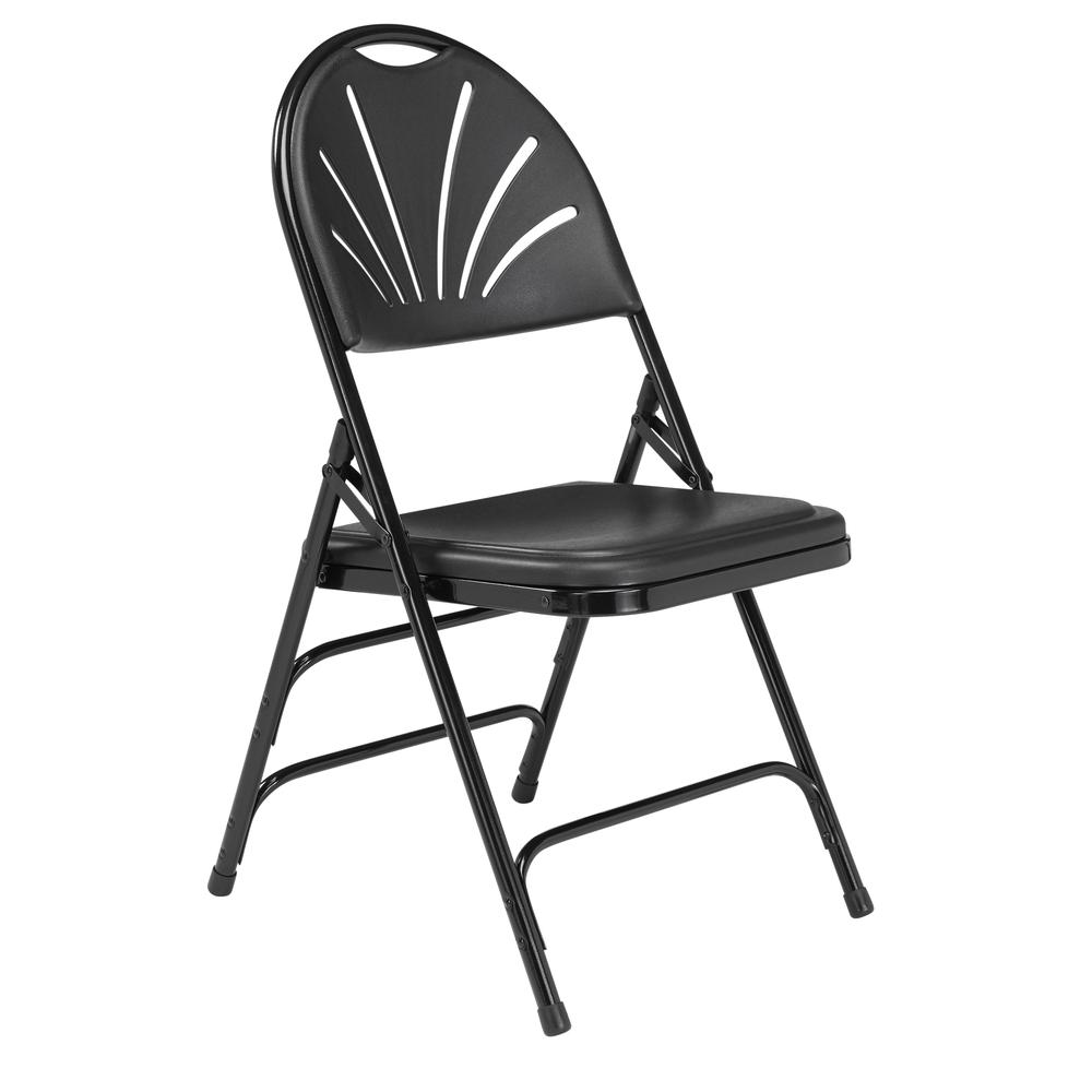 NPS® 1100 Series Deluxe Fan Back With Triple Brace Double Hinge Folding Chair, Black (Pack of 4). Picture 1