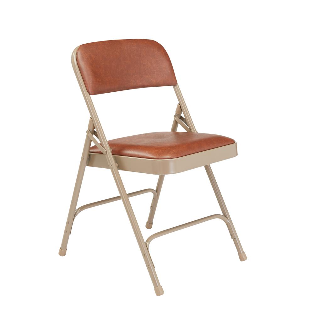 NPS® 1200 Series Premium Vinyl Upholstered Double Hinge Folding Chair, Honey Brown (Pack of 4). Picture 1