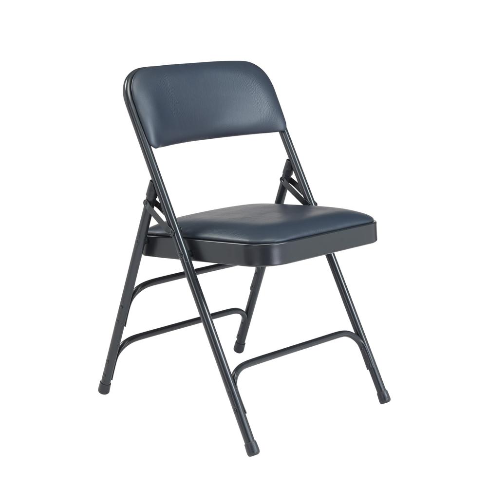 NPS® 1300 Series Premium Vinyl Upholstered Triple Brace Double Hinge Folding Chair, Dark Midnight Blue (Pack of 4). Picture 1