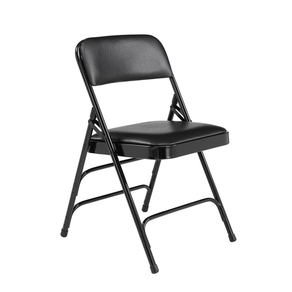 NPS® 1300 Series Premium Vinyl Upholstered Triple Brace Double Hinge Folding Chair, Black (Pack of 4). Picture 1