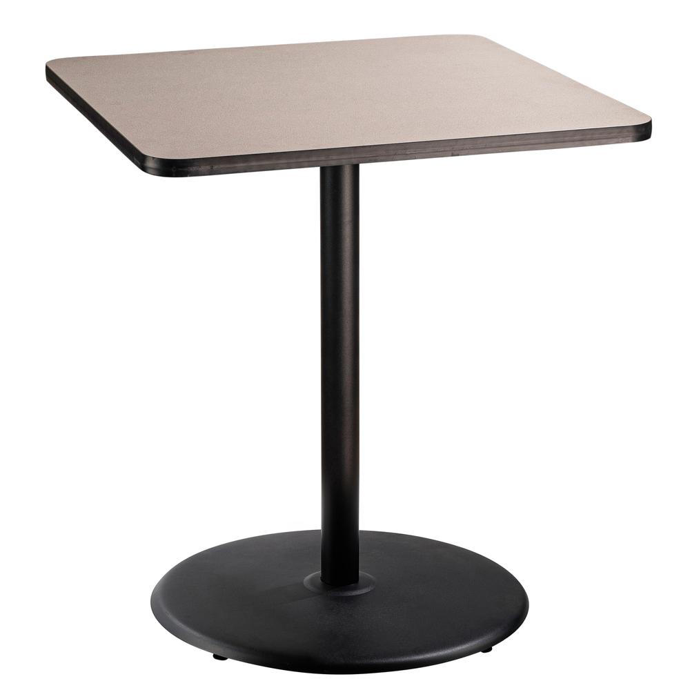 NPS® Café Table, 36" Square, Round Base, 42" Height, Particleboard Core/T-Mold, Grey. Picture 1