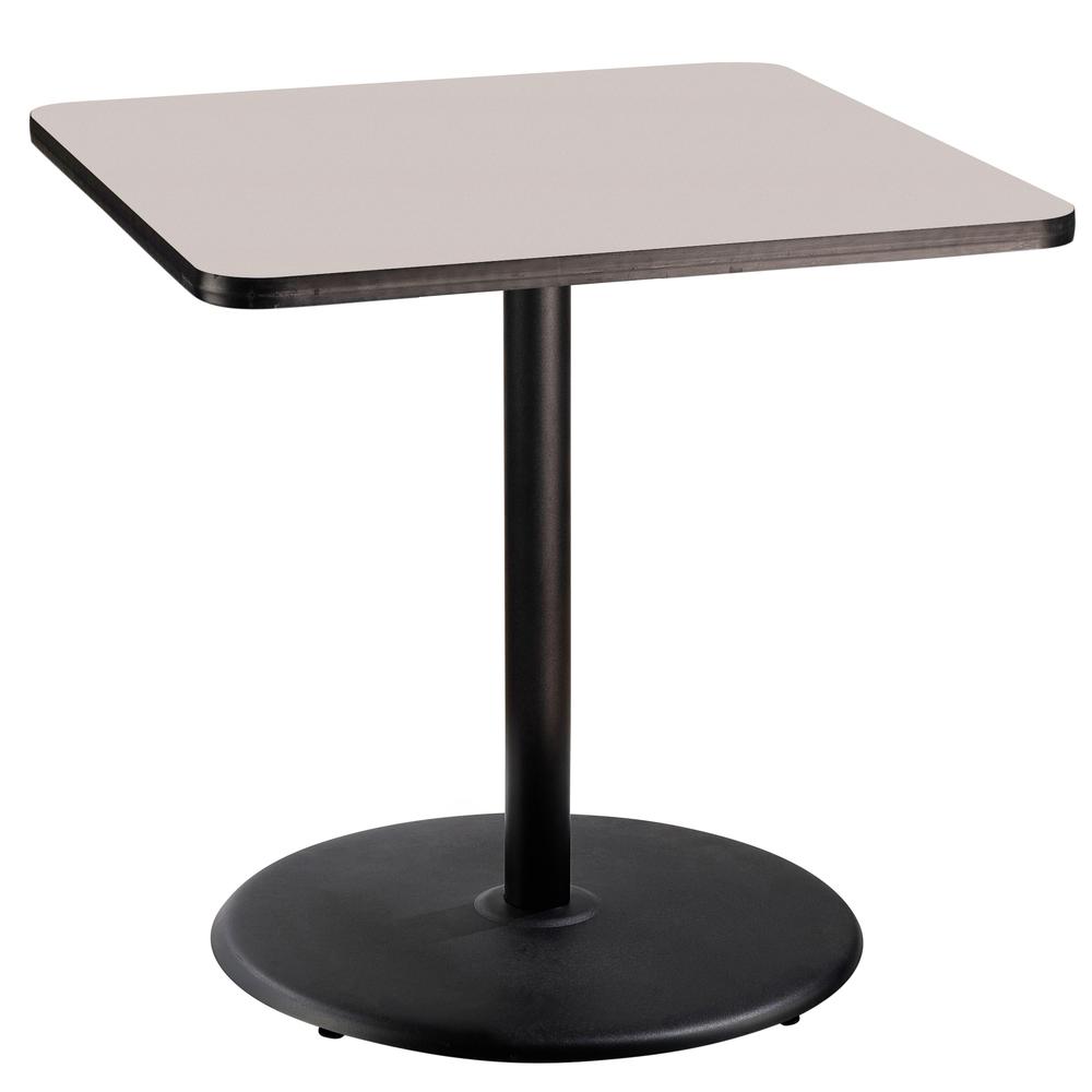 NPS® Café Table, 36" Square, Round Base, 36" Height, Particleboard Core/T-Mold, Grey. Picture 1