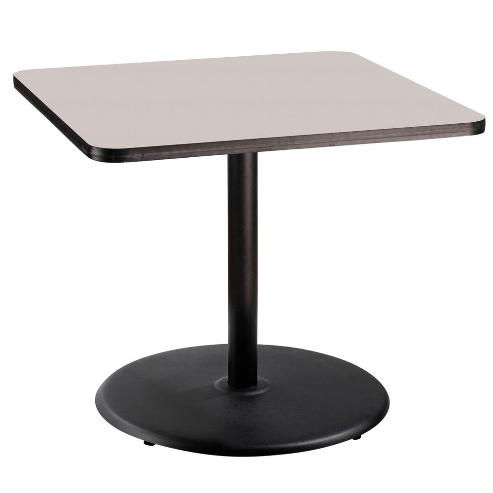 NPS® Café Table, 36" Square, Round Base, 30" Height, Particleboard Core/T-Mold, Grey. Picture 1