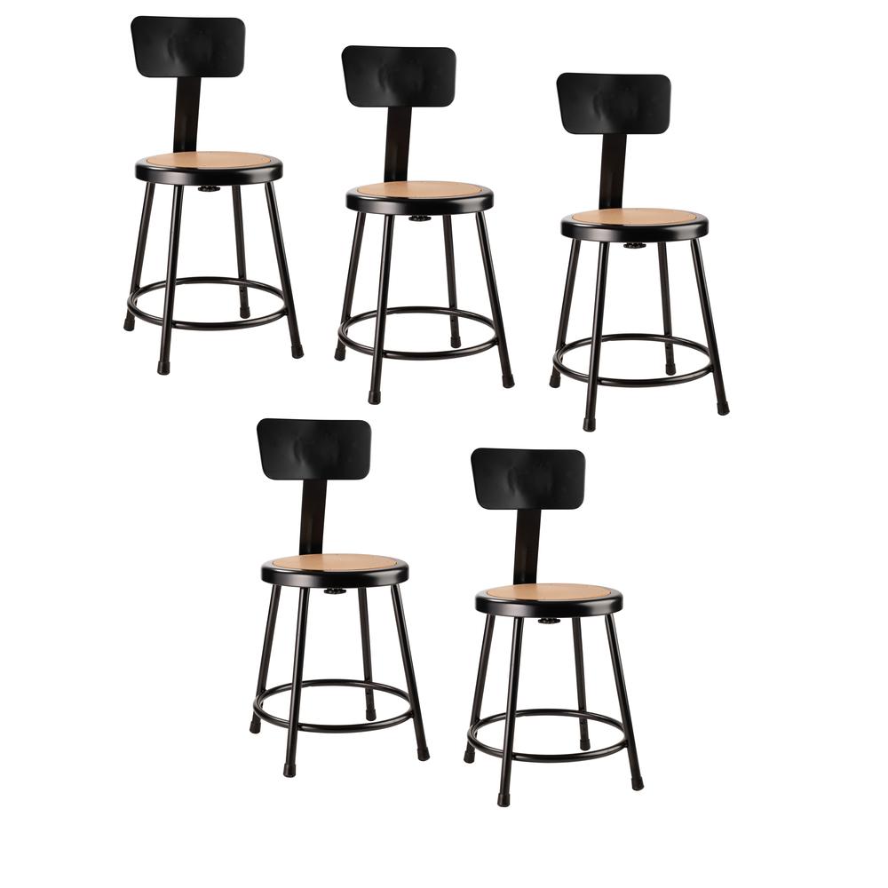 (5 Pack) NPS® 18"Heavy Duty Steel Stool With Backrest, Black. Picture 1