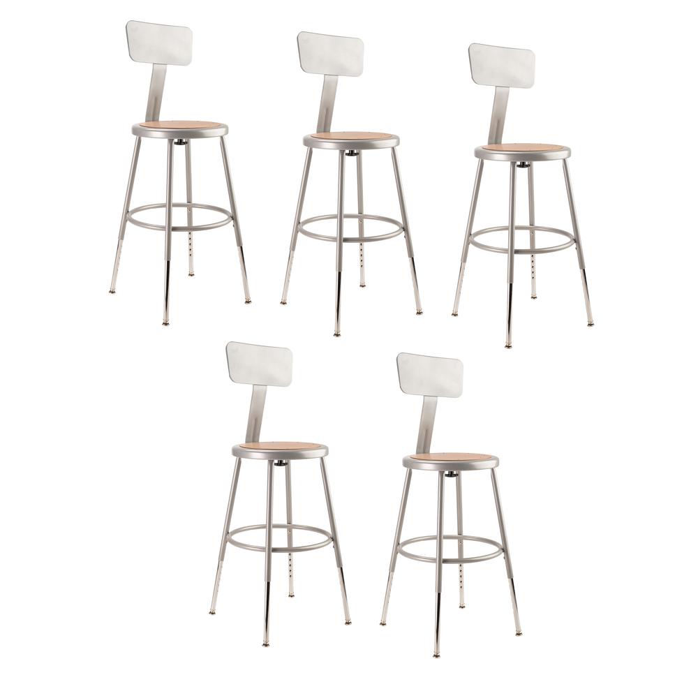 (5 Pack) NPS® 19"-27" Height Adjustable Heavy Duty Steel Stool With Backrest, Grey. Picture 1