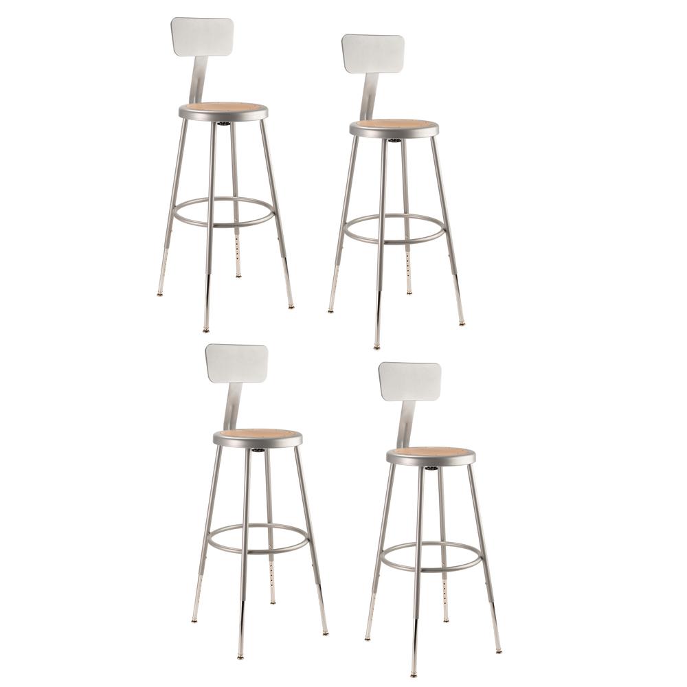 (4 Pack) NPS® 25"-33" Height Adjustable Heavy Duty Steel Stool With Backrest, Grey. Picture 1