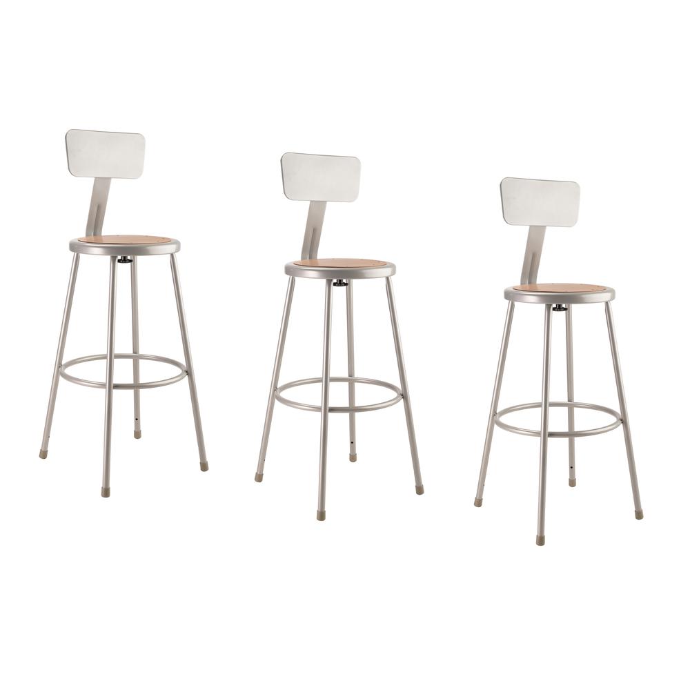 NPS® 30"Heavy Duty Steel Stool With Backrest, Grey. Picture 3