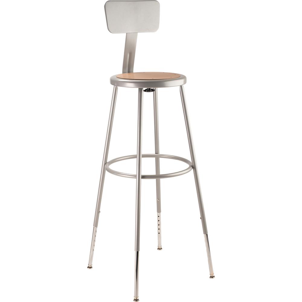 NPS® 32"-39" Height Adjustable Heavy Duty Steel Stool With Backrest, Grey. Picture 1