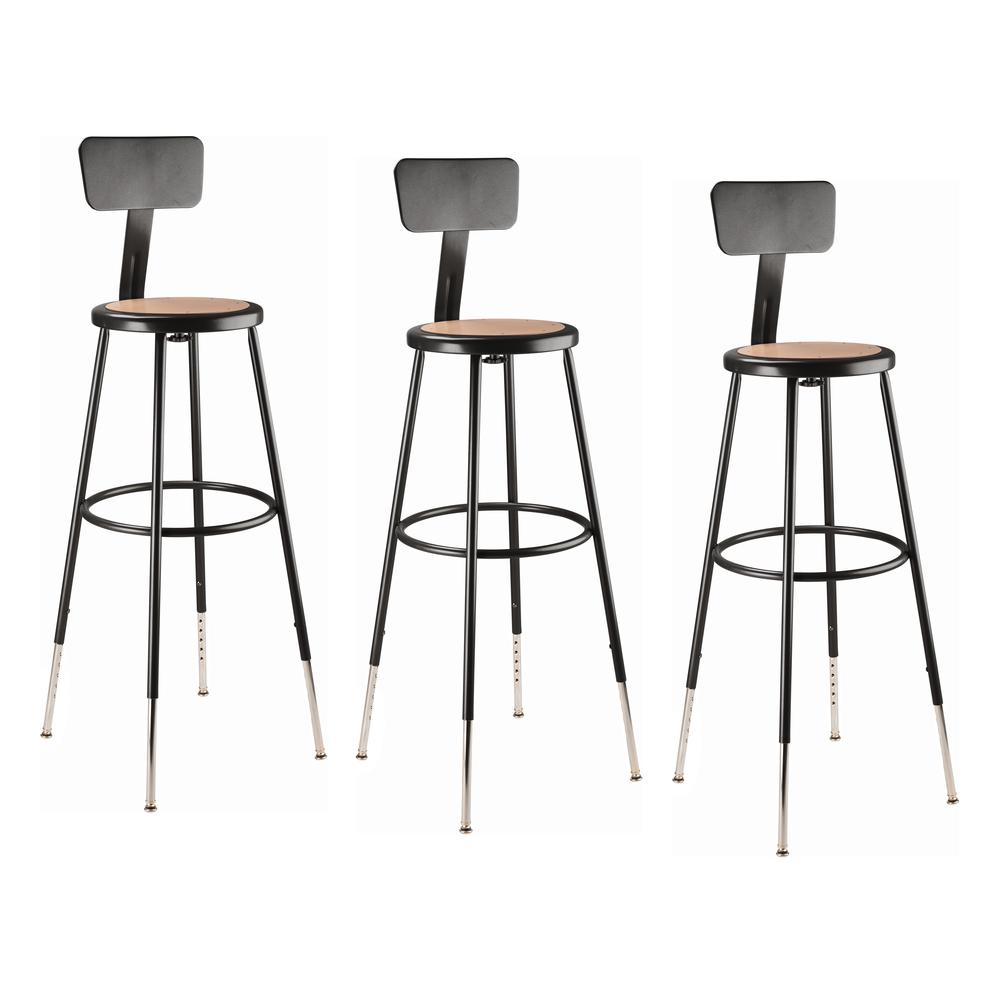 (3 Pack) NPS® 32 -39" Height Adjustable Heavy Duty Steel Stool With Backrest, Black. Picture 1
