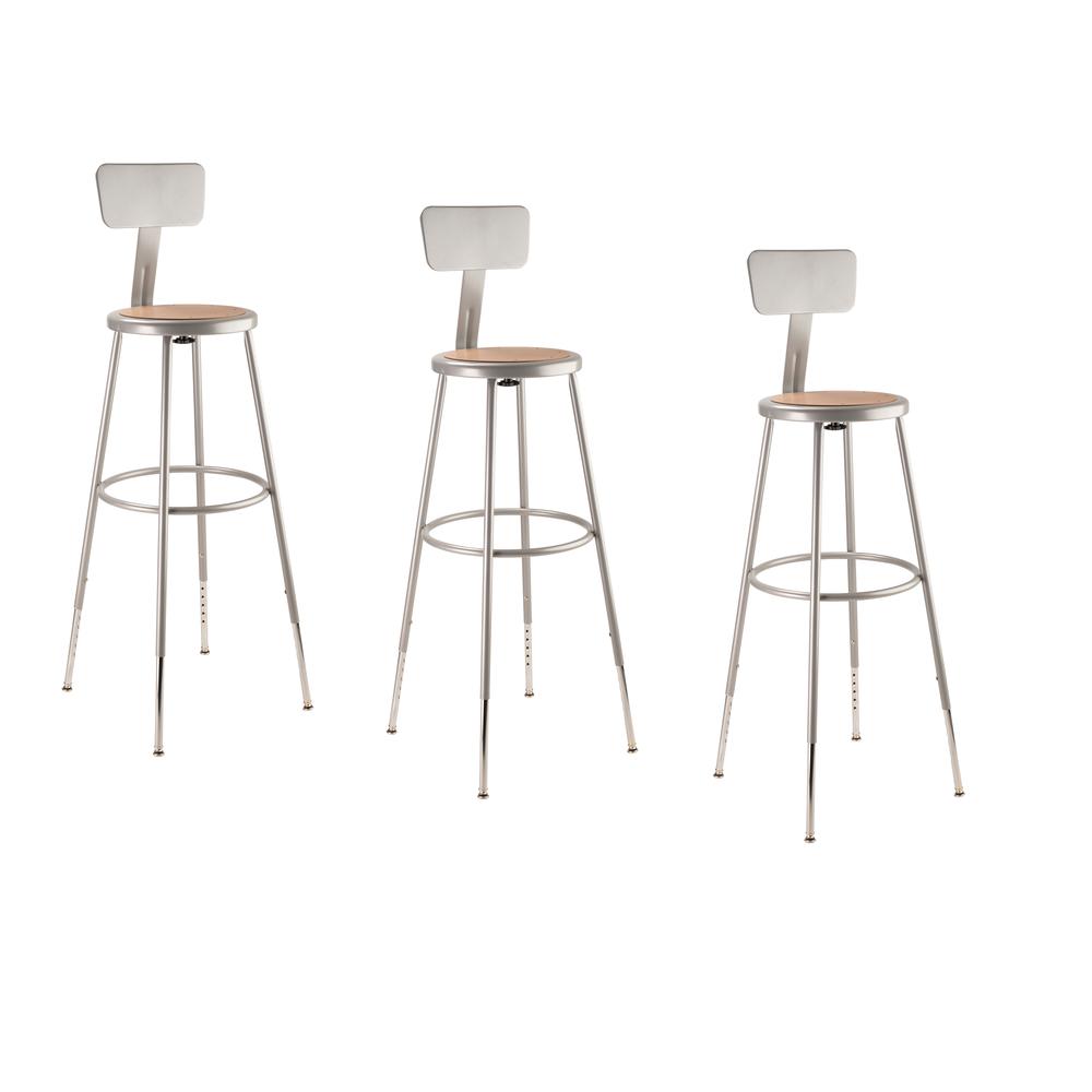NPS® 32"-39" Height Adjustable Heavy Duty Steel Stool With Backrest, Grey. Picture 3