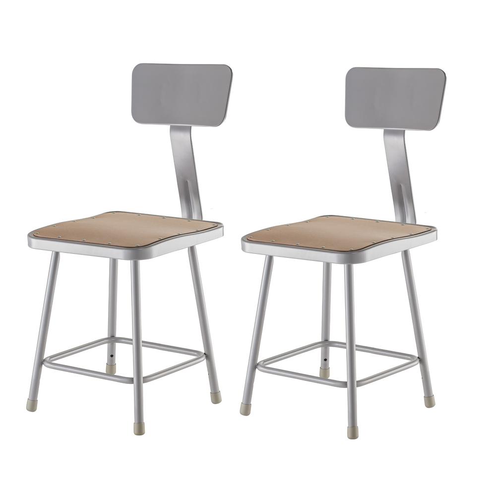 NPS® 18" Heavy Duty Square Seat Steel Stool With Backrest, Grey. Picture 1
