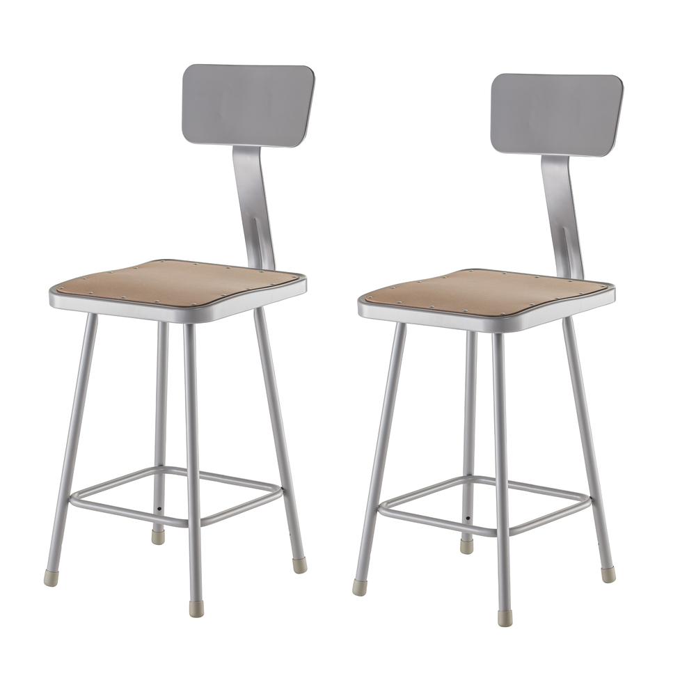 NPS® 24" Heavy Duty Square Seat Steel Stool With Backrest, Grey. Picture 1