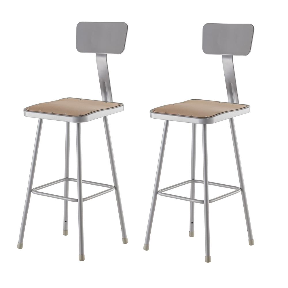 NPS® 30" Heavy Duty Square Seat Steel Stool With Backrest, Grey. Picture 1