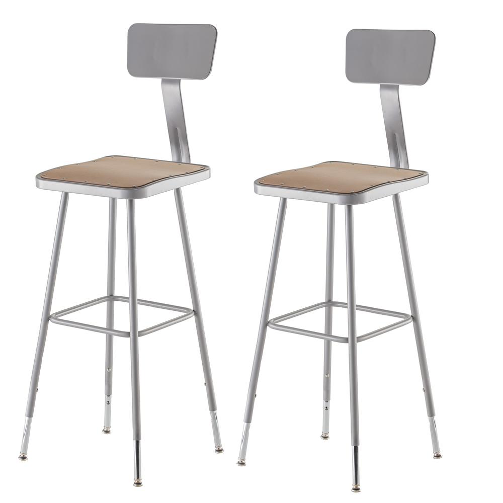 NPS® 32"-39" Height Adjustable Heavy Duty Square Seat Steel Stool With Backrest, Grey. Picture 1