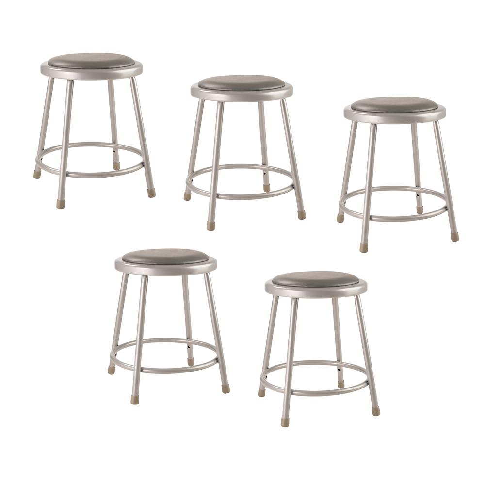 (5 Pack) NPS® 18"Heavy Duty Vinyl Padded Steel Stool, Grey. Picture 1