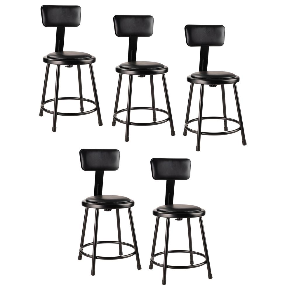 (5 Pack) NPS® 18"Heavy Duty Vinyl Padded Steel Stool With Backrest, Black. Picture 1