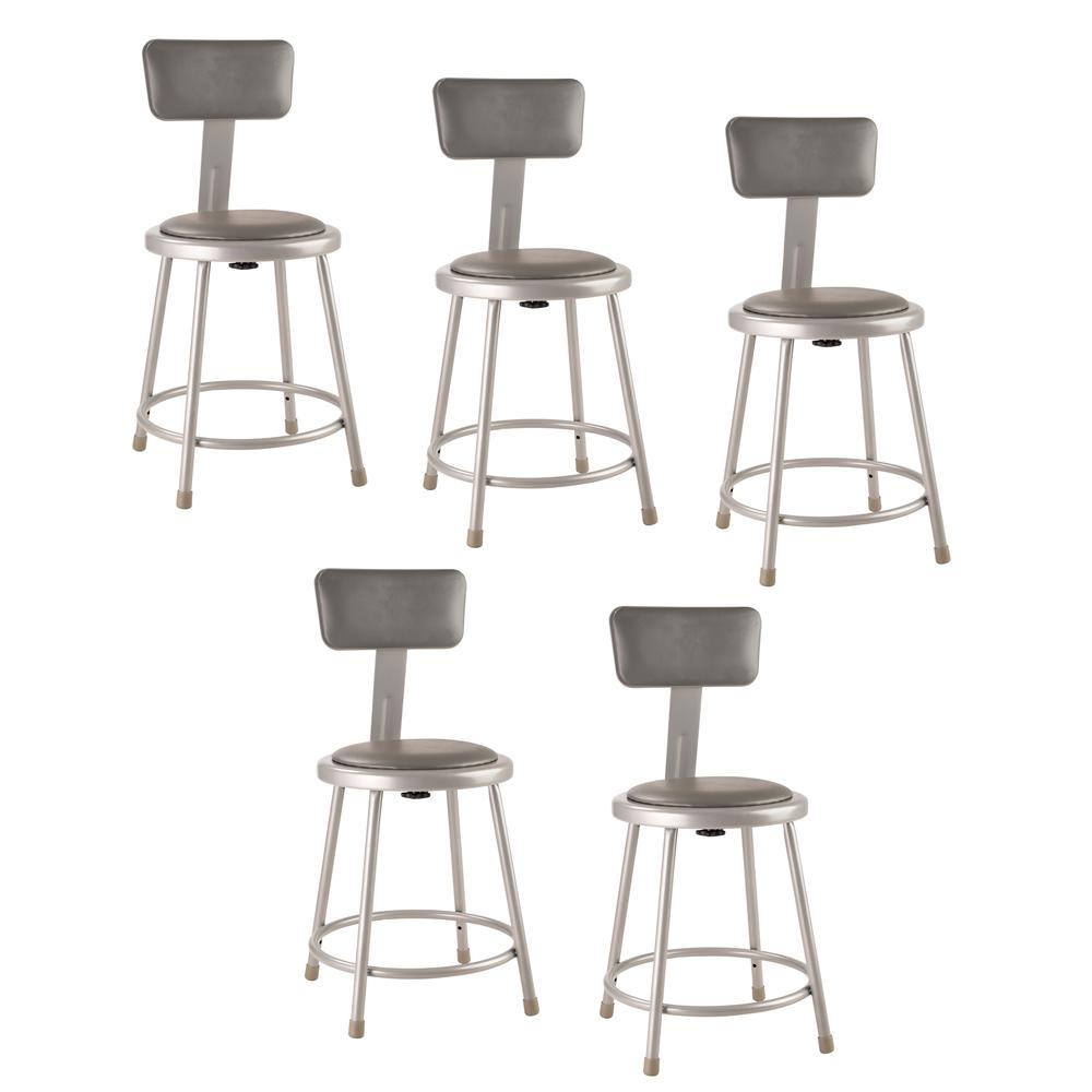 (5 Pack) NPS® 18"Heavy Duty Vinyl Padded Steel Stool With Backrest, Grey. Picture 1