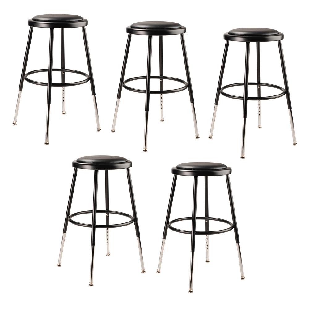 (5 Pack) NPS® 19"-27" Height Adjustable Heavy Duty Vinyl Padded Steel Stool, Black. Picture 1