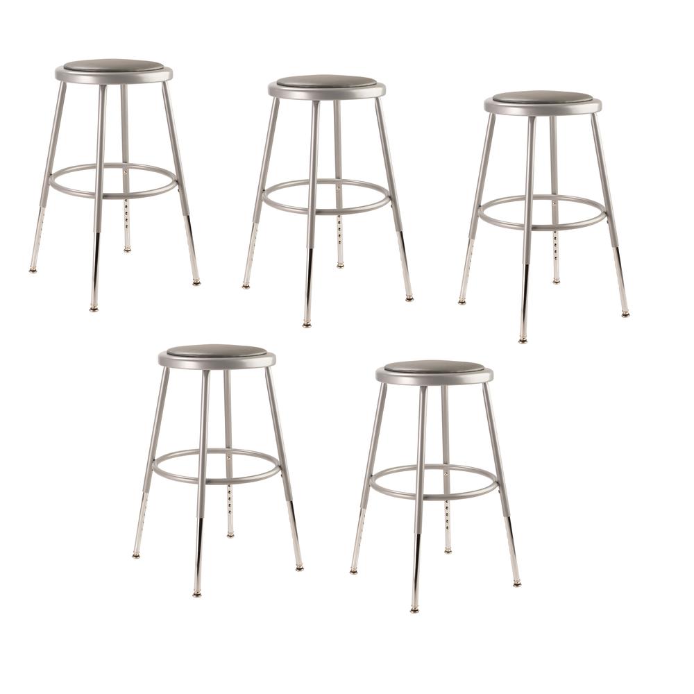 (5 Pack) NPS® 19"-27" Height Adjustable Heavy Duty Vinyl Padded Steel Stool, Grey. Picture 1