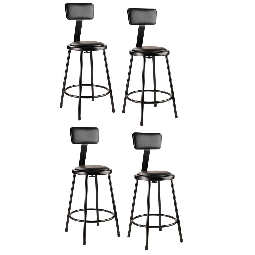 (4 Pack) NPS® 24"Heavy Duty Vinyl Padded Steel Stool With Backrest, Black. Picture 1