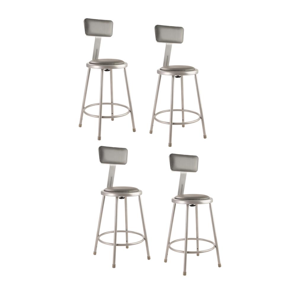 NPS® 24"Heavy Duty Vinyl Padded Steel Stool With Backrest, Grey. Picture 4