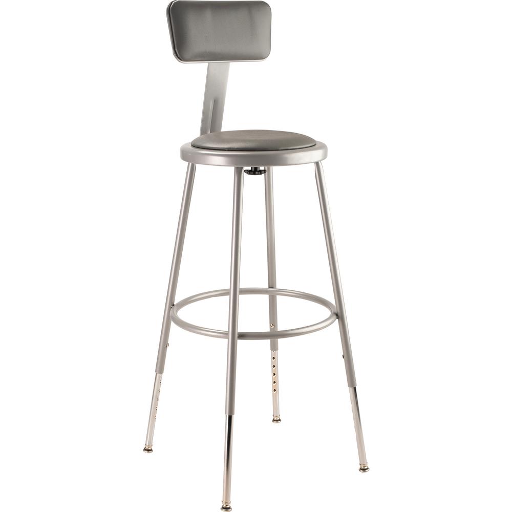 NPS® 25"-33" Height Adjustable Heavy Duty Vinyl Padded Steel Stool With Backrest, Grey. Picture 1
