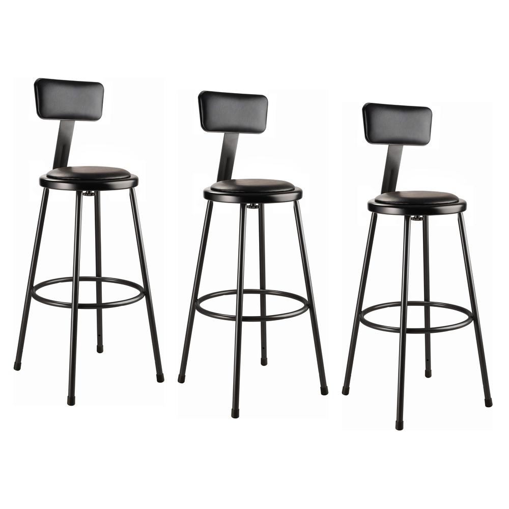 (3 Pack) NPS® 30" Heavy Duty Vinyl Padded Steel Stool With Backrest, Black. Picture 1