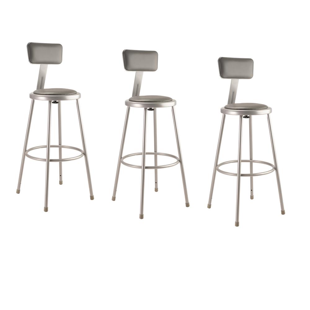 NPS® 30"Heavy Duty Vinyl Padded Steel Stool With Backrest, Grey. Picture 3