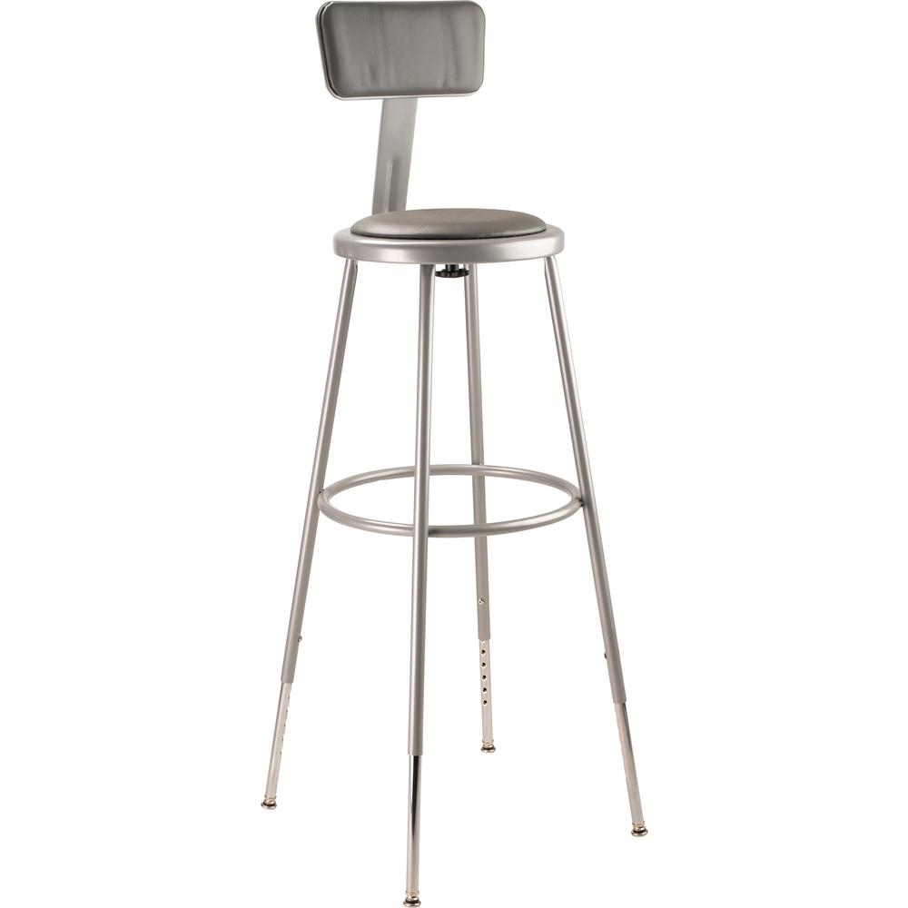 NPS® 32"-39" Height Adjustable Heavy Duty Vinyl Padded Steel Stool With Backrest, Grey. Picture 1