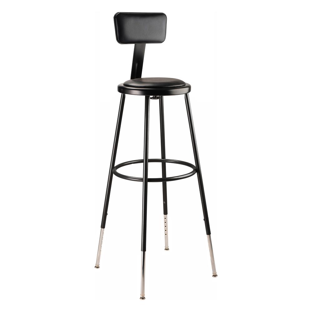 (3 Pack) NPS® 32 -39" Height Adjustable Heavy Duty Vinyl Padded Steel Stool With Backrest, Black. Picture 2
