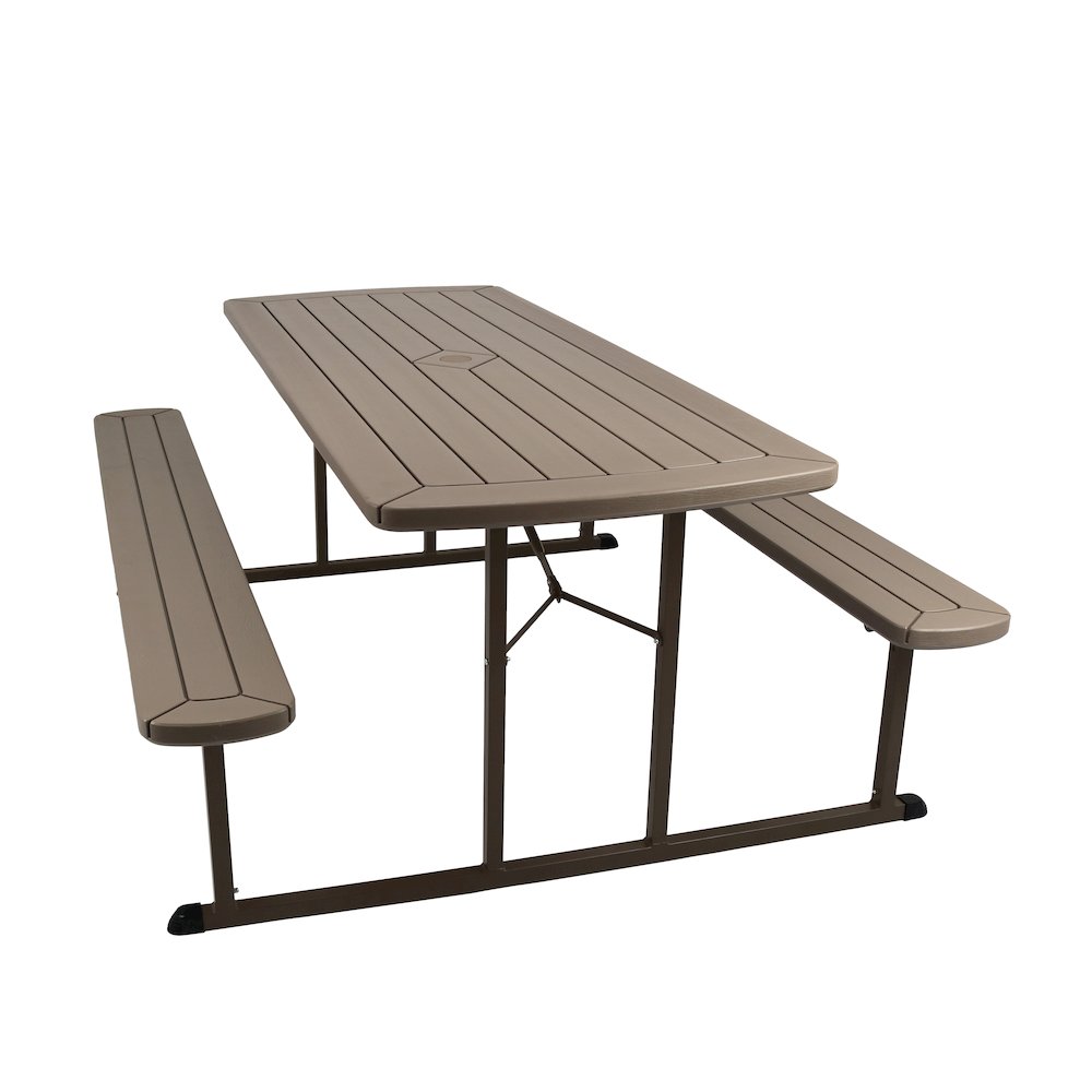 Blow Molded Picnic Table- Brown, Brown Frame. Picture 3